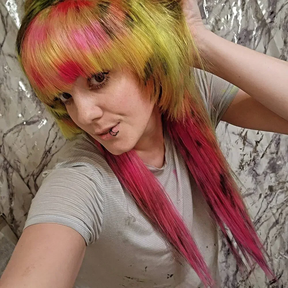 Yellow & Pink Scene 28 Inch Wig, 13x6 Lace Front Cheetah, Zebra Print